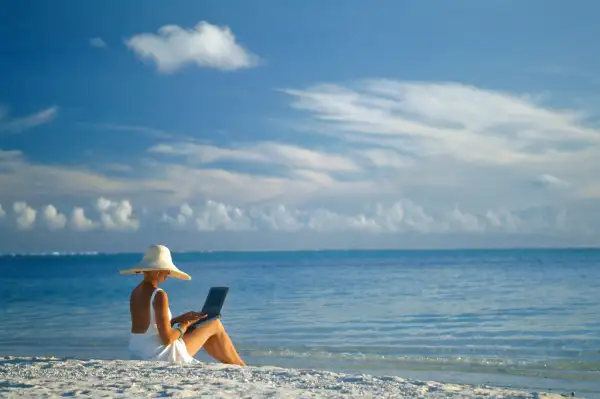 Woman working on vacation