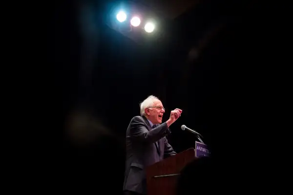 Senator Bernie Sanders, an independent from Vermont and 2016 Democratic presidential candidate, speaks in New York, on January 5, 2016. Sanders lambasted the power the biggest lenders have and the Wall Street and corporate greed he said is destroying the nations fabric.