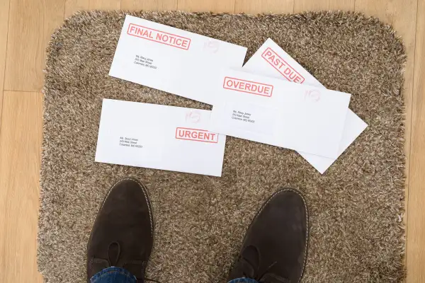 overdue past due envelopes on doorstep