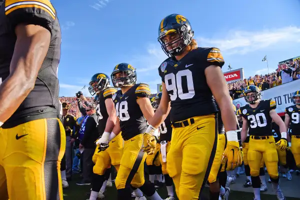 The Iowa Hawkeyes in action during a 45-16 defeat to the Stanford Cardinal in the 2016 Rose Bowl game in Pasadena, California, January 1, 2016.