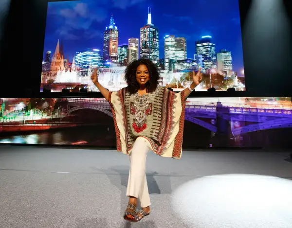 American talk show host Oprah Winfrey poses during rehearsals for her 'An Evening With Oprah' arena show at Rod Laver Arena in Melbourne, Victoria.