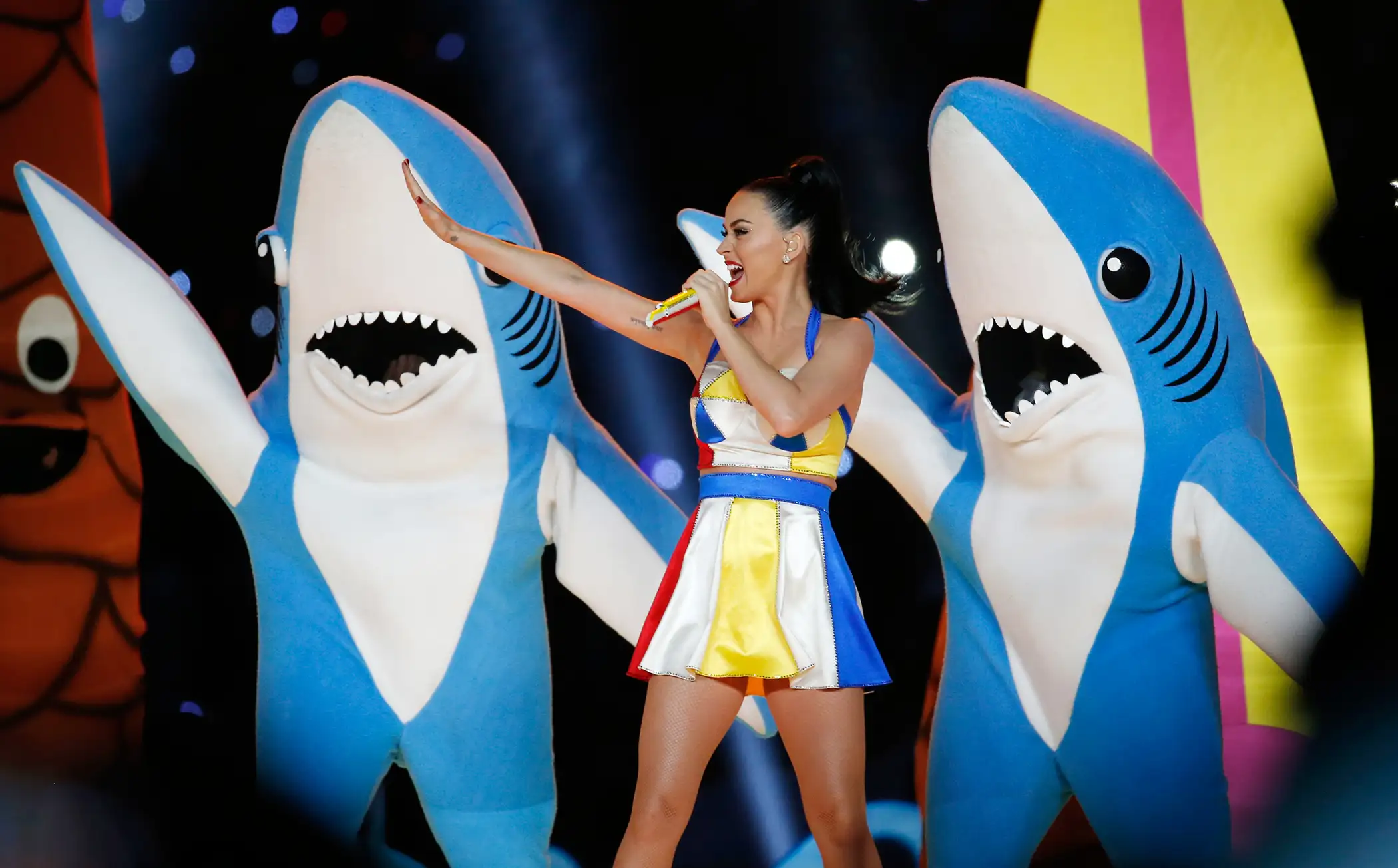 Katy Perry performs during the halftime show at the NFL Super Bowl XLIX football game between the Seattle Seahawks and the New England Patriots in Glendale, Arizona, February 1, 2015.