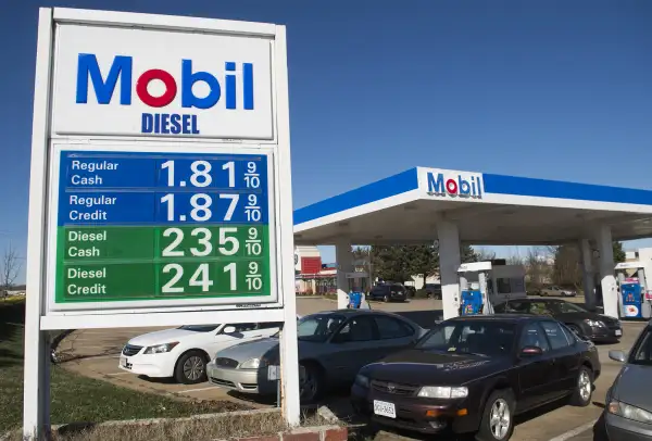 Gas prices are displayed at a Mobil gas station in Woodbridge, Virginia, January 5, 2016.