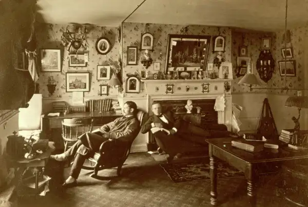 A student room in Harvard University in 1880, Massachusetts.