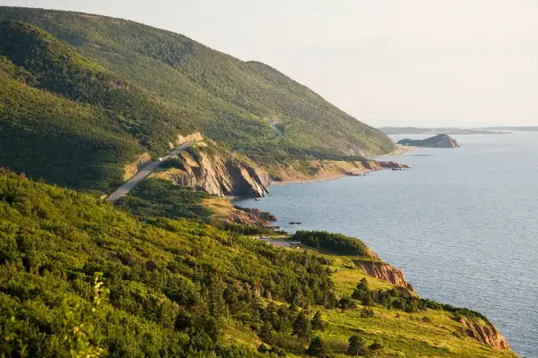 View of Cabot Trail at Cap Rouge, Cape Breton Highlands National Park, Cape Breton Island, Nova Scotia, Canada.