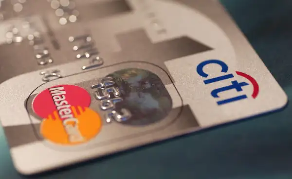 A Citibank logo is pictured on a credit card in New York on