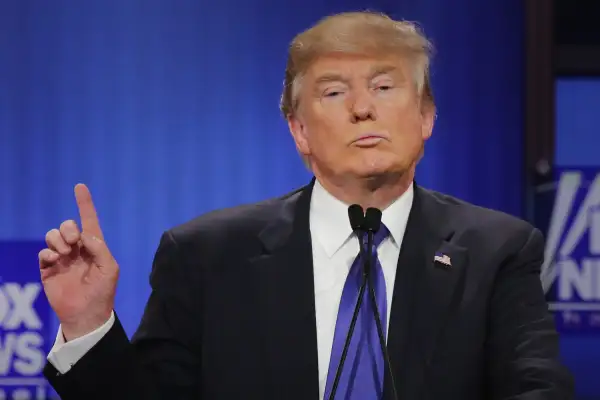 Republican presidential candidate Donald Trump participates in a debate sponsored by Fox News at the Fox Theatre on March 3, 2016 in Detroit, Michigan.