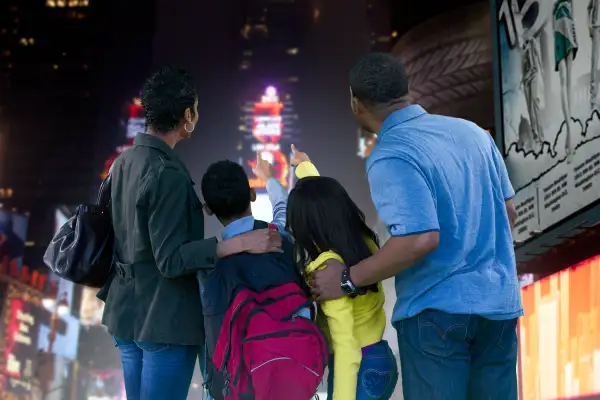 family looking at the sights in the city