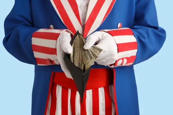 Uncle Sam holding wallet