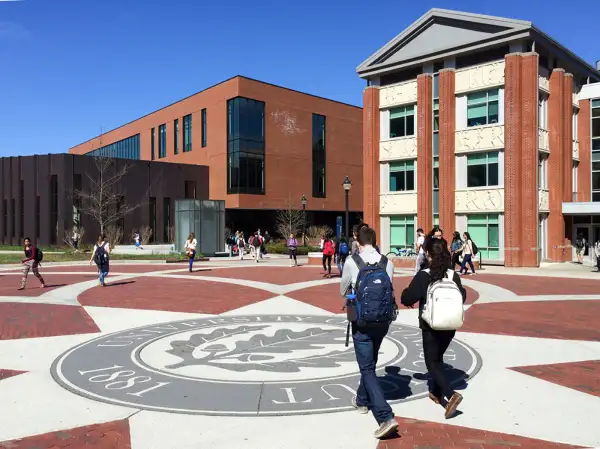 The seal on Fairfield Way on April 29, 2015, University of Connecticut