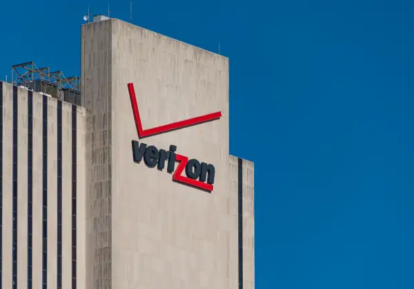 Verizon signage and logo on its building at 375 pearl street