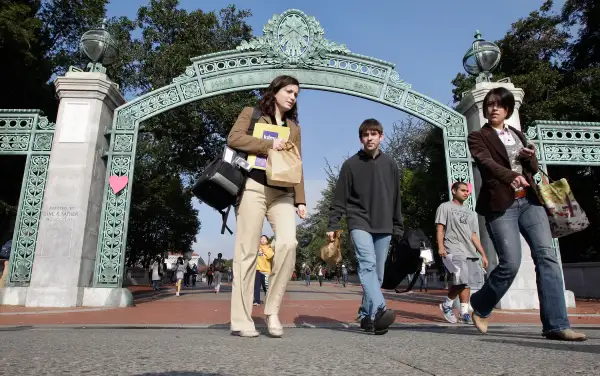 University of California Berkeley students walk through Sather Gate on the campus in Berkeley, Calif.