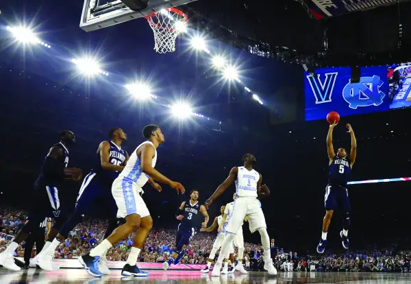 Phil Booth #5 of the Villanova Wildcats shoots the ball against the North Carolina Tar Heels during the 2016 NCAA Men's Final Four National Championship game at NRG Stadium on April 4, 2016 in Houston, Texas.