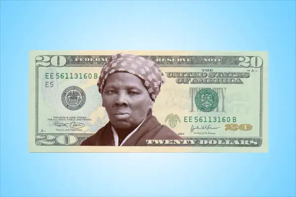 A photo illustration of what the new $20 might look like with Harriet Tubman on the face of it.