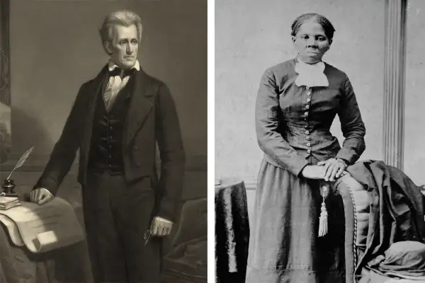 (left) Andrew Jackson (right) Harriet Tubman