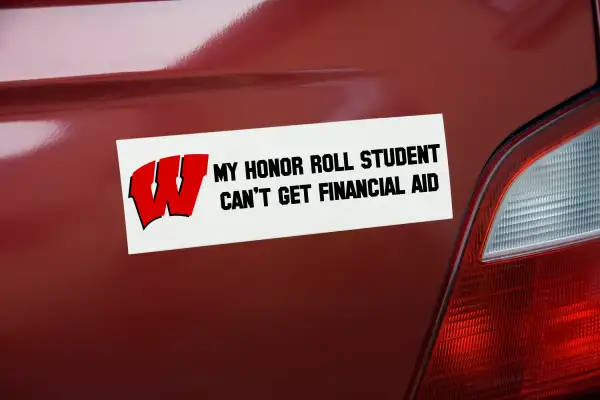 bumper sticker with University of Wisconsin logo