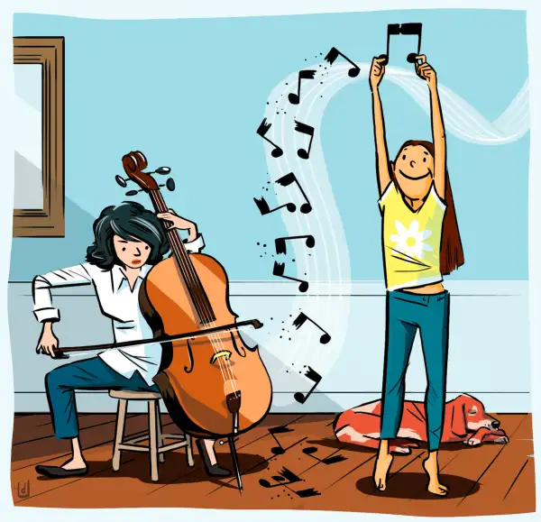 woman playing cello illustration