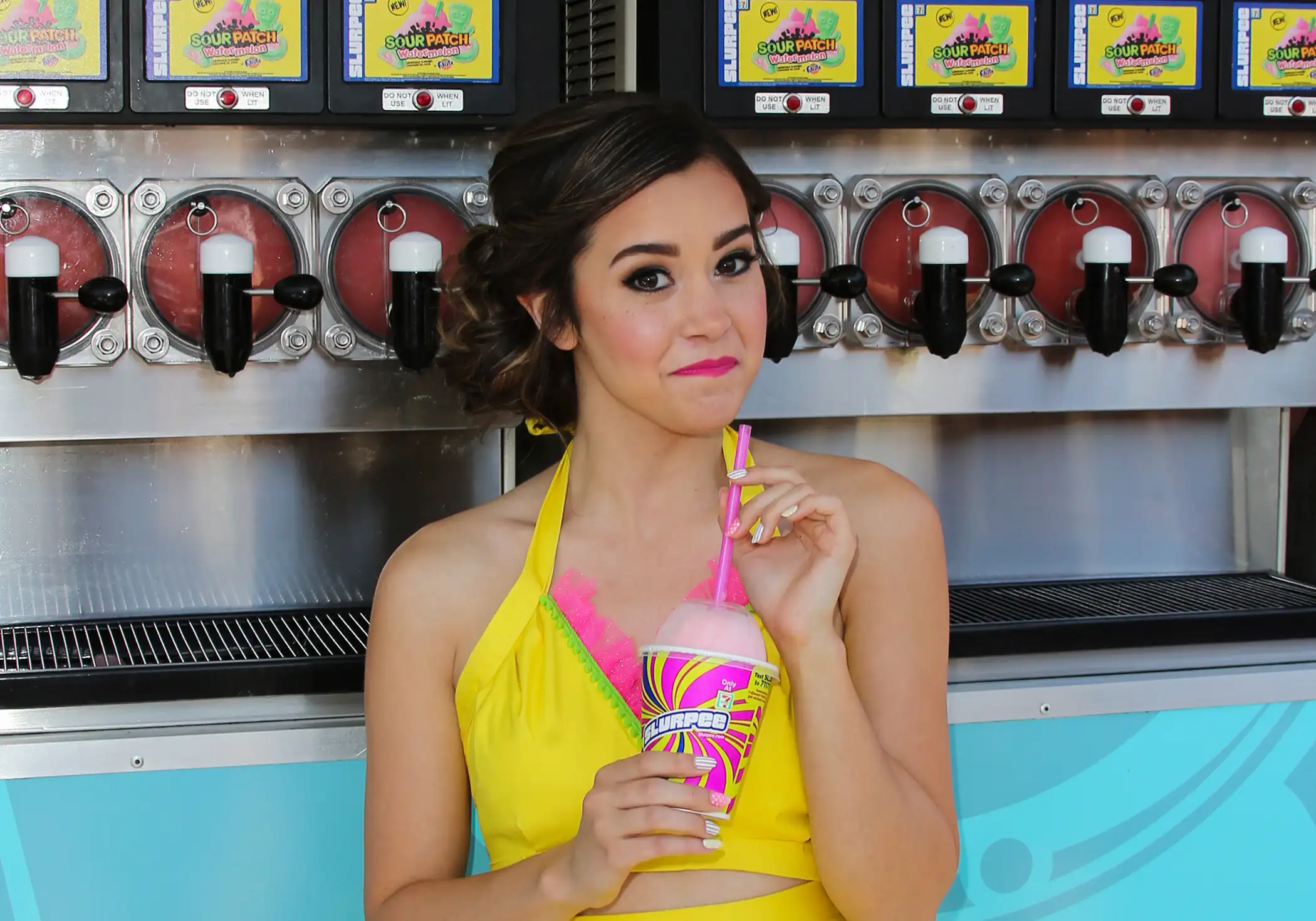 Singer Megan Nicole attends the event to celebrate 7-Eleven Slurpee Day at 7-Eleven on July 10, 2015 in Burbank, California.