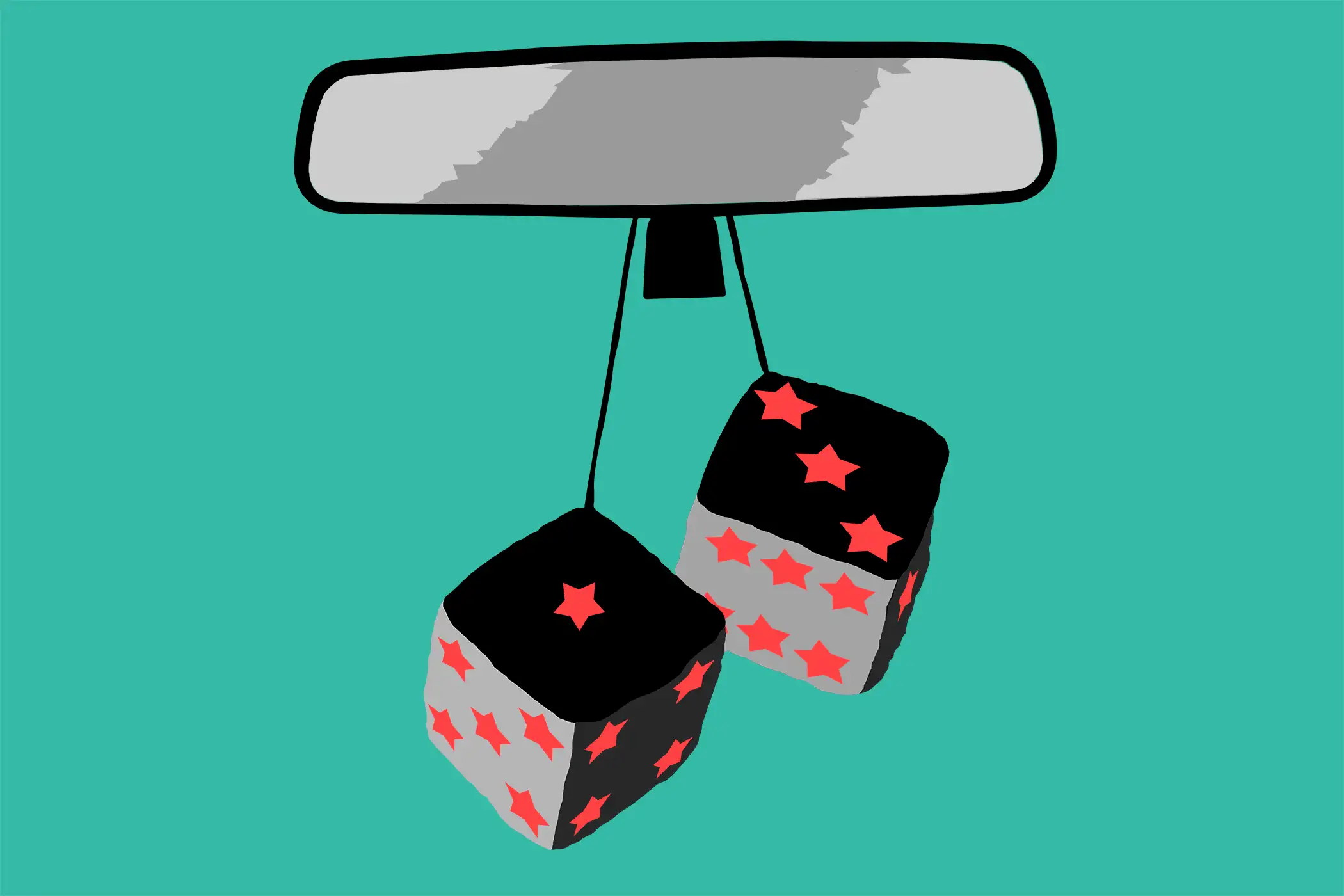 dice with stars hanging from mirror