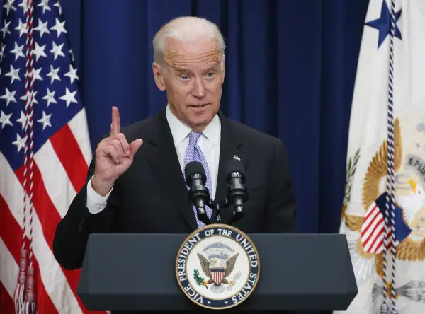 Vice President Joseph Biden speaks at the Eisenhower Executive Office Building April 14, 2016 in Washington, DC. Biden hosted the the 'Its On Us Champions of Change' event at the White House and spoke about stopping sexual assaults on college campuses.