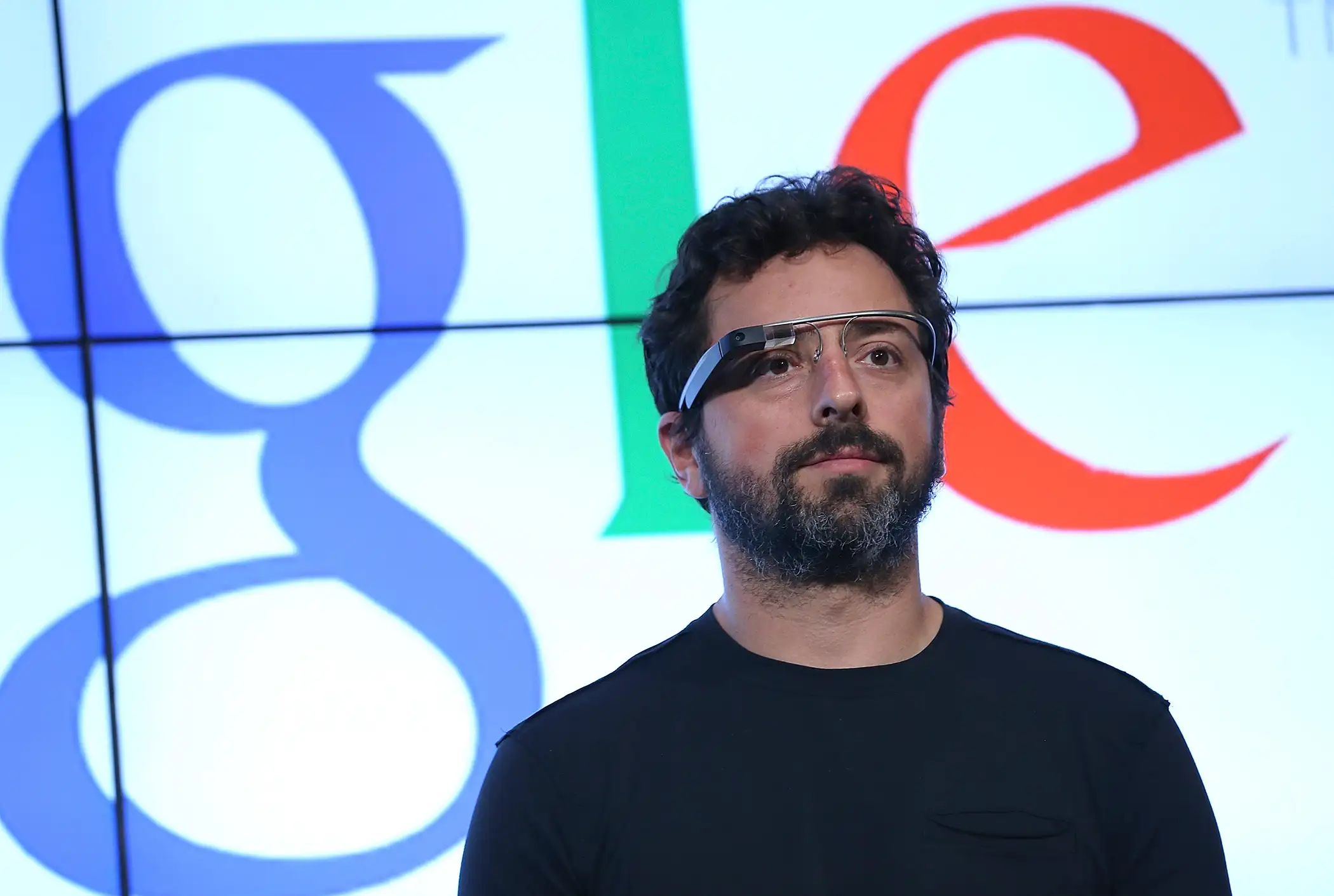 Google co-founder Sergey Brin looks on during a news conference at Google headquarters on September 25, 2012 in Mountain View, California.