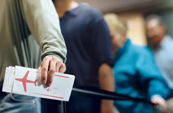 waiting in line with boarding pass