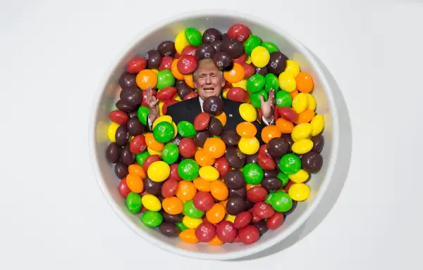 donald trump in bowl of Skittles