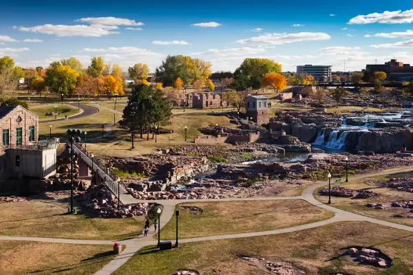 USA, South Dakota, Sioux Falls, elevated view of Sioux Falls Park