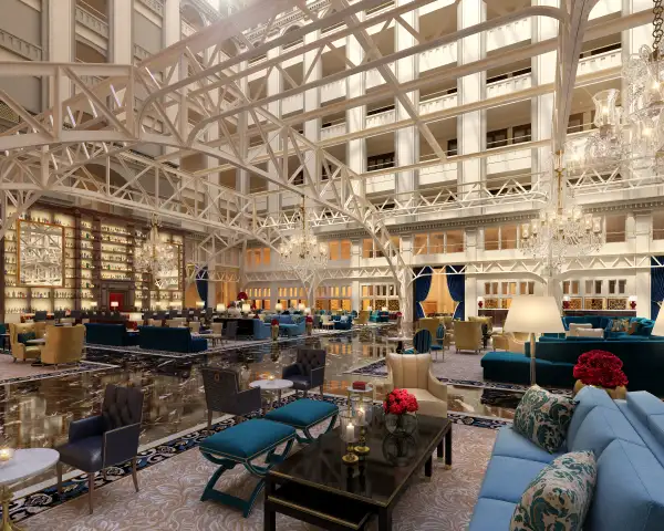 The Grand lobby inside the new Trump Hotel in Washington, DC.