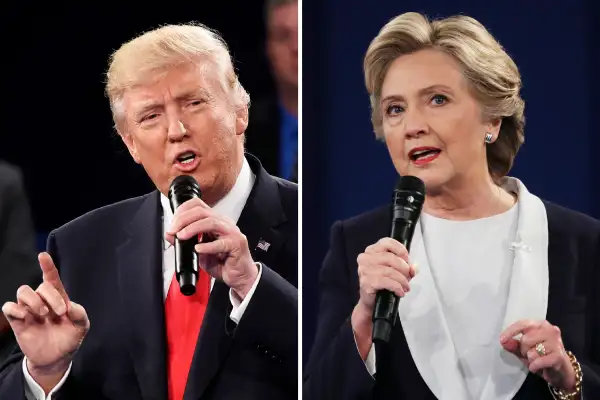 Republican nominee Donald Trump (L) faces off against Democratic nominee Hillary Clinton