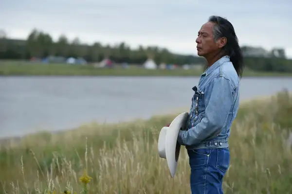 Ron His Horse Is Thunder, a spokesman for the Standing Rock Sioux Tribe, explains the tribe's opposition to the Dakota Access Pipeline (DAPL), during an interview with AFP at an encampment of Native Americans and their supporters near Cannon Ball, North Dakota, September 4, 2016.