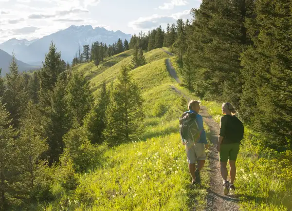 Mature couple hiking.