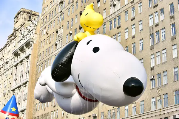 View of Snoopy and Woodstock balloon at the 89th Annual Macy's Thanksgiving Day Parade