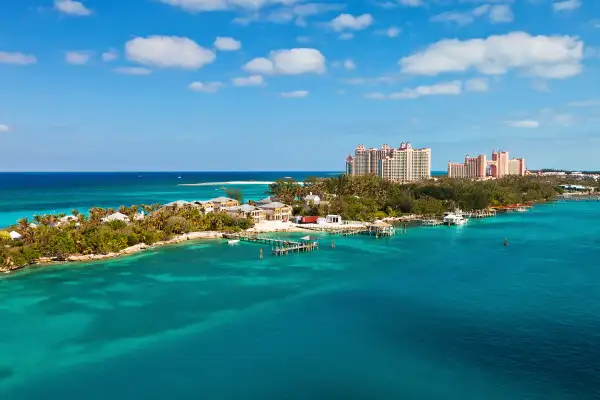 Long stretch of Paradise Island, located in Nassau, Bahamas.