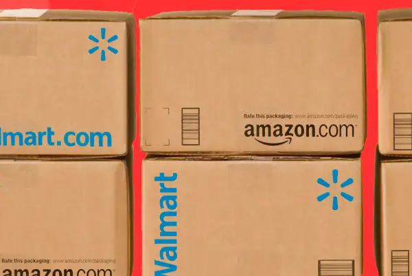 walmart and amazon boxes stacked