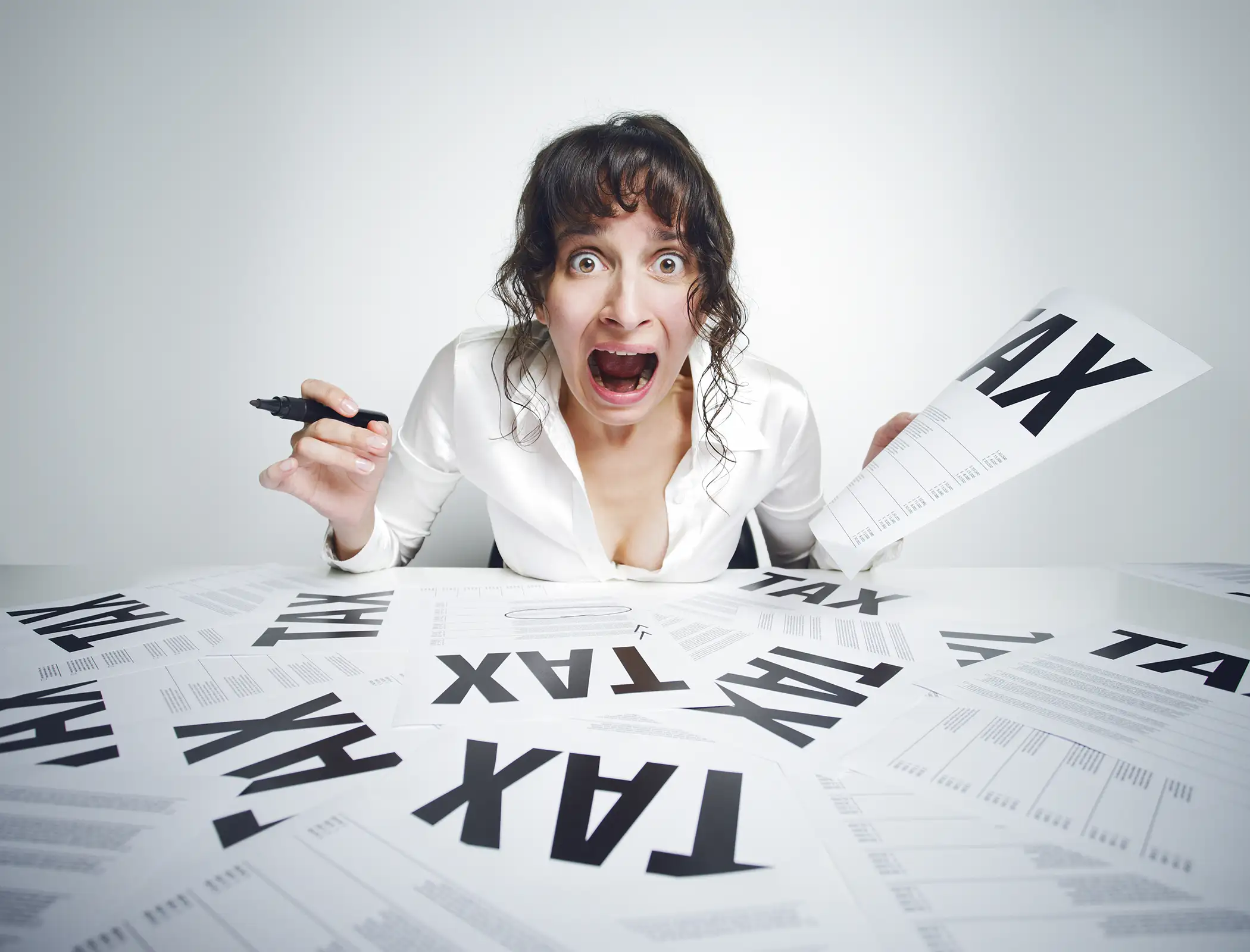 Frightened Woman With a Large Sharpie