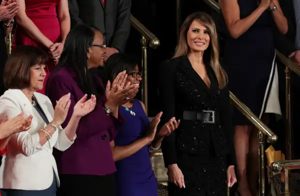 First lady Melania Trump arrives to a joint session of the Congress with U.S. President Donald Trump on Feb. 28, 2017 in Washington.