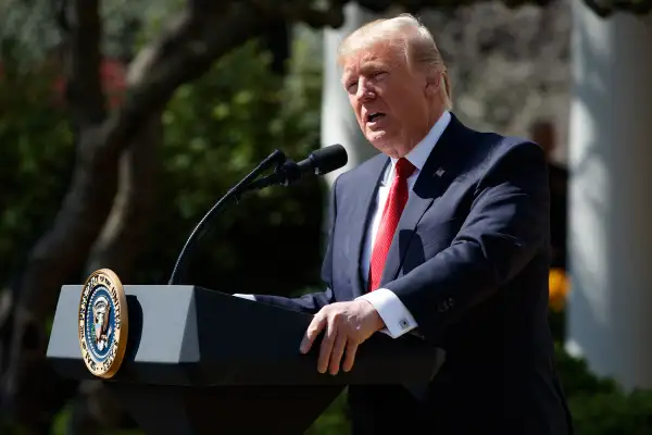 President Donald Trump speaks in the Rose Garden of the White House in Washington,, Monday, April 10, 2017.