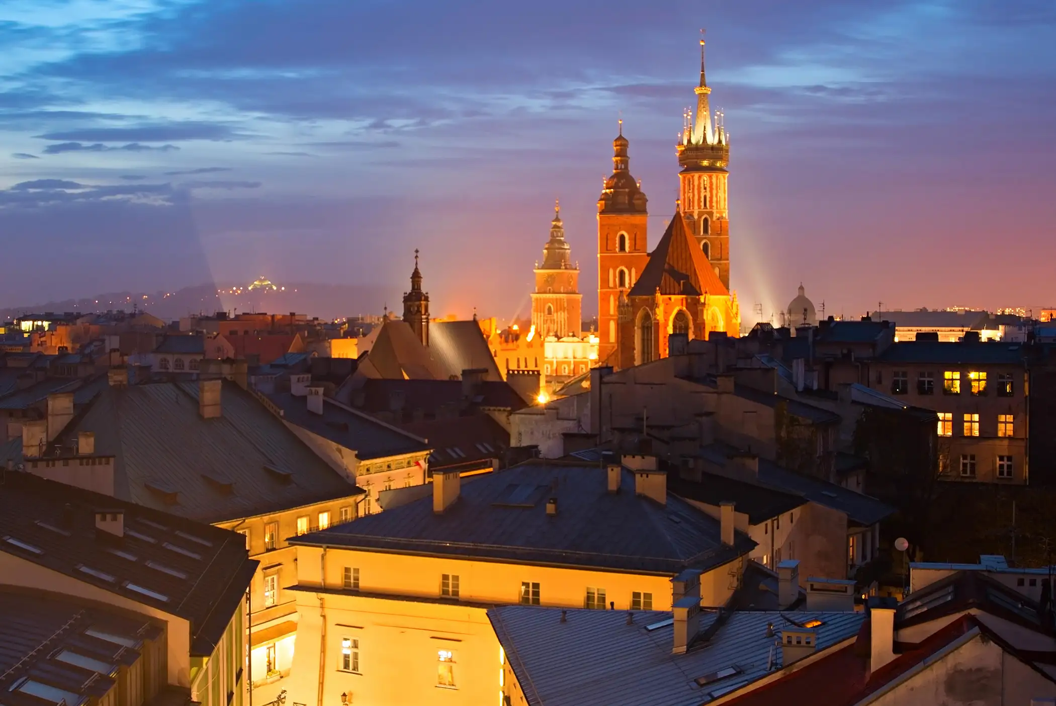 Krakow Old Town with St. Mary's Church at the Main Market Square