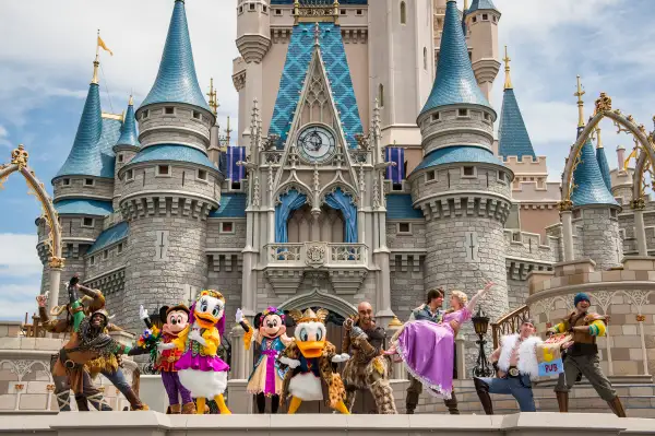 Performed on the grandest stage in the kingdom, the new show  Mickey's Royal Friendship Faire,  presents Mickey Mouse and his troupe of Merry Makers - Minnie Mouse, Donald Duck, Daisy Duck and Goofy - who invite 10 new friends from different animated worlds to join the celebration. This  timeless fairytale  of a show combines grand dance, fireworks and stunts with memorable music, an original song and special effects. (Ryan Wendler, photographer)