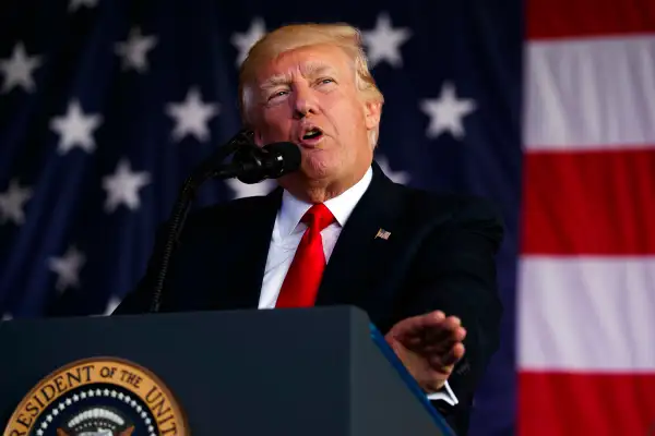 President Donald Trump speaks to U.S. military troops at Naval Air Station Sigonella, Saturday, May 27, 2017, in Sigonella, Italy.