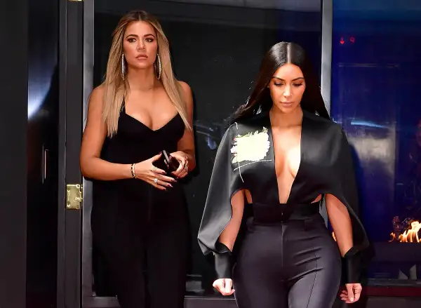 Khloe Kardashian and Kim Kardashian seen on the streets of Manhattan on May 15, 2017 in New York City.