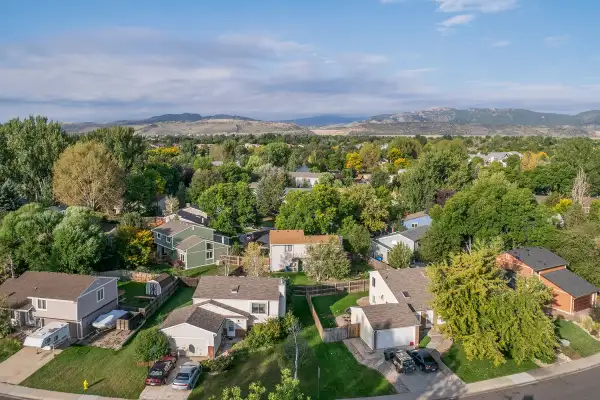 Aerial view of typical residential neighborhood along Front Range of Rocky Mountains in Fort Collins, Colorado, September 21, 2014.