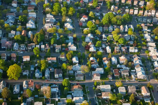 Aerial view of houses, New York, USA