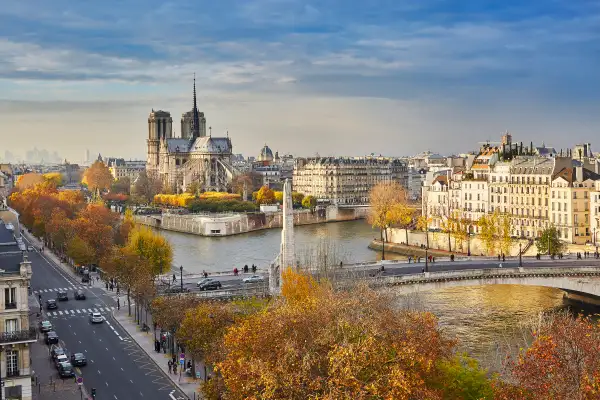 Notre-Dame de Paris on a bright fall day