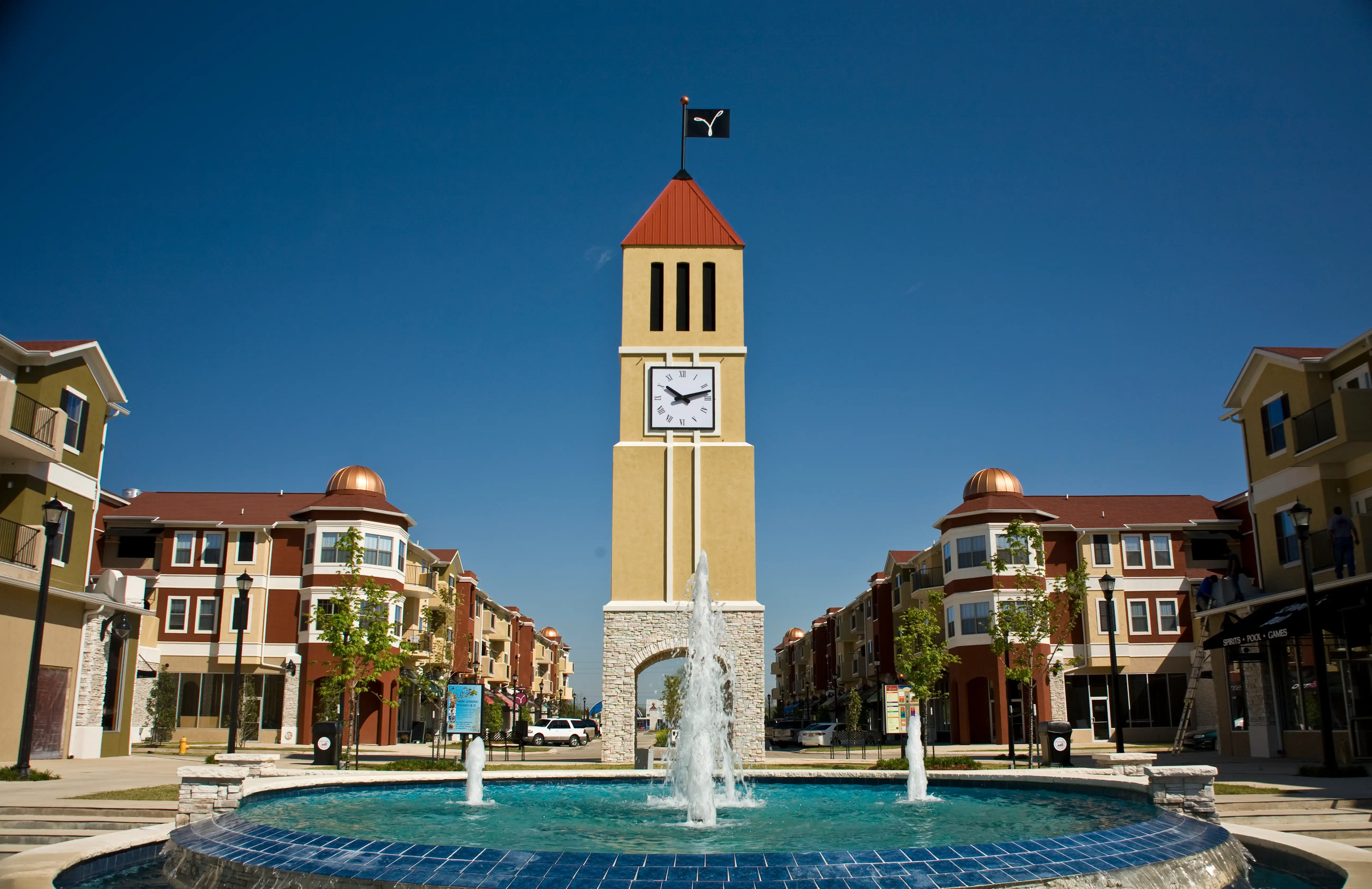 Clock tower and fountain in Villaggio, Bossier, Louisiana