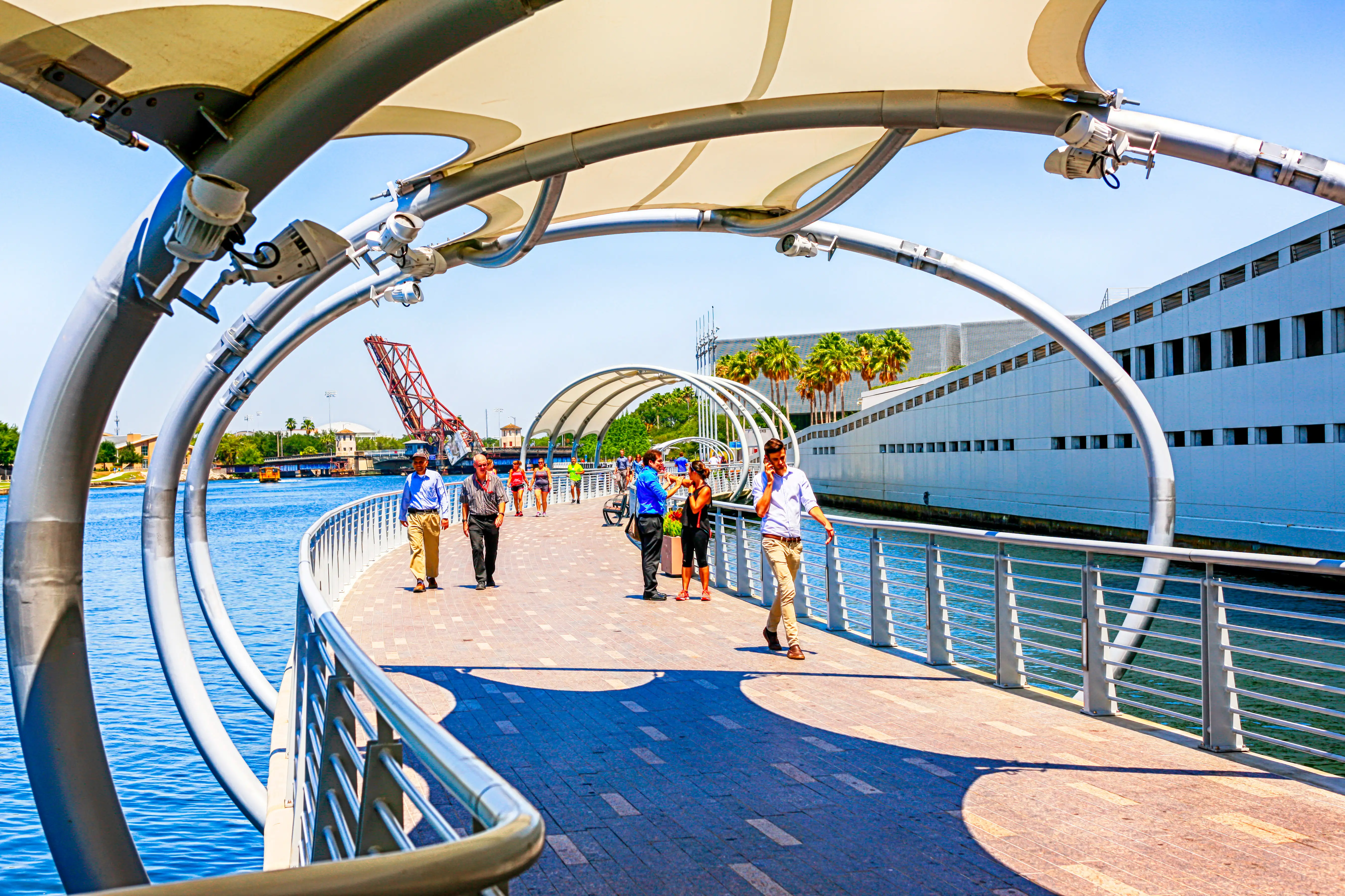 People on the Riverwalk in downtown Tampa FL