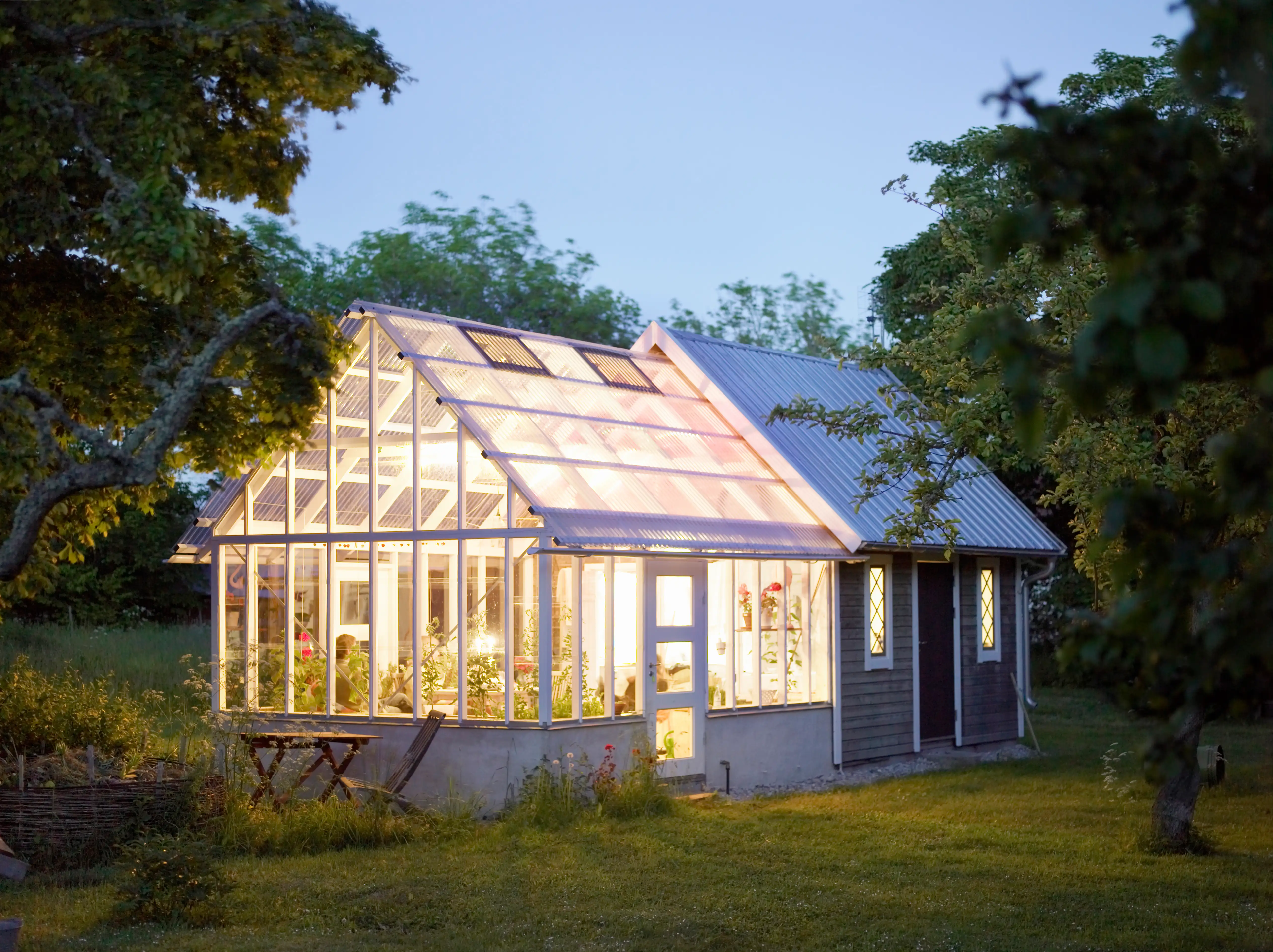 A house with a greenhouse