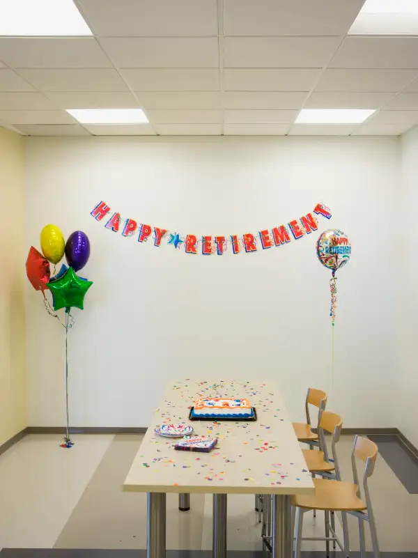 Room decorated for an office retirement party