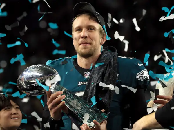 Nick Foles celebrates Super Bowl LII win